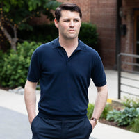Italian Knit Polo in Navy OMJ Clothing