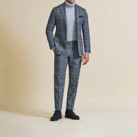 Suit - Navy Blue Alpaca Wool Blend Glencheck with Light Windowpane 5953 OMJ Clothing