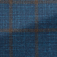 Sport Coat - Loro Piana Aqua Blue Wool with Brown Windowpane 9089 OMJ Clothing