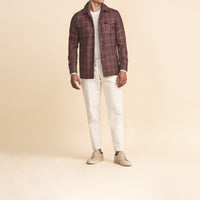 Sport Coat - Aubergine Wool-Silk Linen with Subtle Check