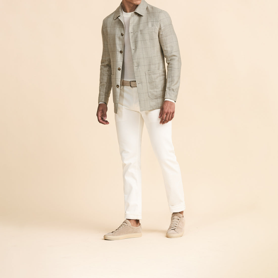 Sport Coat - Sand Wool-Silk-Linen with Grey Check by Loro Piana 9100