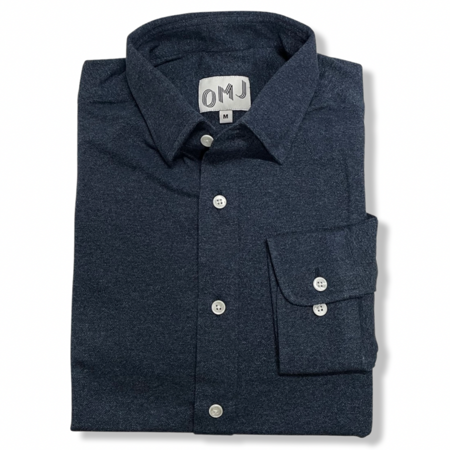 The Heather Blue Knit Button Down